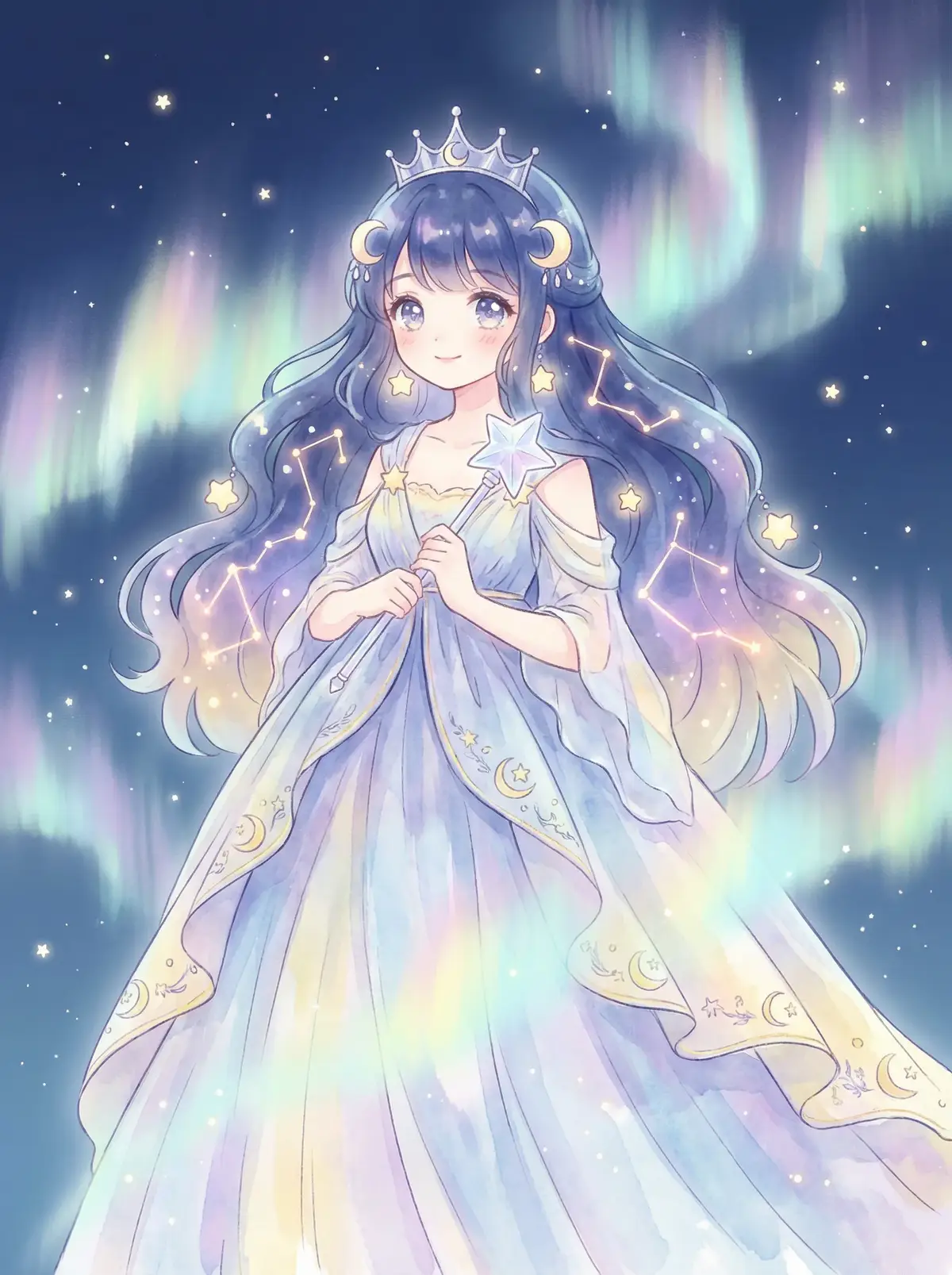 电影魔幻手机 - 星辰公主希尔角色设定图，手持星光权杖